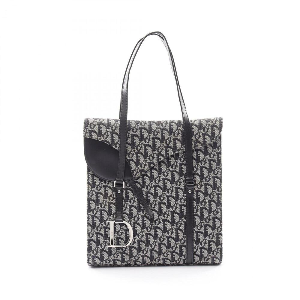 Christian Dior Dior Trotter Saddle Bag Tote Handbag Canvas Leather Women's Gr...